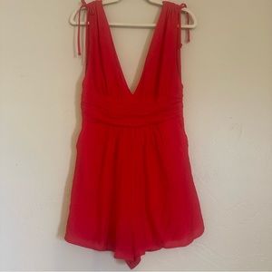 EUC. Red Crinkle texture plunge romper